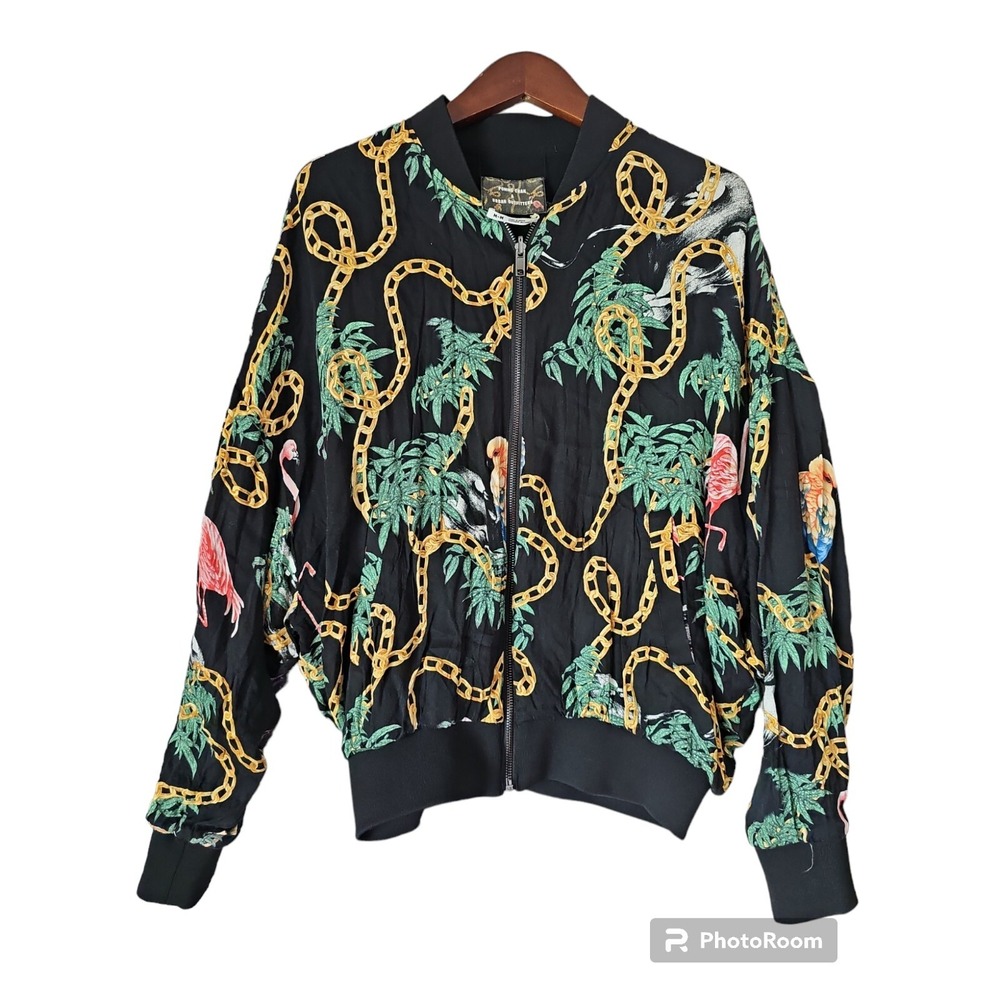 Pomme Chan Jacket Women Urban Outfitters Bomber‎ Chain Link Jungle Flamingo sz M